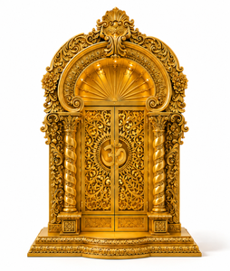Mandir hindú Om dorado tallado a mano para hogares de lujo, santuario de madera de teca de lujo para sala de Pooja, templo tradicional de madera maciza con acabado dorado. - Product Image 2