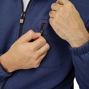 Ensemble de survêtement décontracté bleu marine pour homme 2026, avec fermeture éclair intégrale, col montant, couleur unie, en polyester, avec poches latérales, coupe classique - Product Image 5
