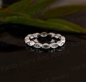 925 Sterling Silver 2x4mm Blank Marquise Bezel Full Eternity Ring with CZ Good <b>for</b> <b>Ashes</b> Resin Keepsake Breastmilk DIY Jewelry - Product Image 3