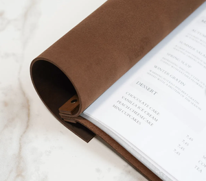 Custom PU Leather Menu Notepad Detachable Tear Off Ruled <b>Memo</b> <b>Pad</b> Black Cover Wooden Edge for Hotel Restaurant - Product Image 2