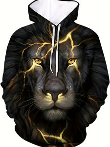 Sudadera con Capucha para Hombre, Invierno 2025, Bordado 3D con Gráficos de Animales, Manga Regular, Estilo Urbano Holgado, 100% Algodón, Felpa Transpirable, con Bolsillo - Product Image 5