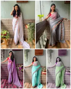 Party Wear Zijde Saree Met Designer Surat Blouse Materiaal Bollywood Indiase Sari Met Blouse Groothandelaar Black Kleur Saree