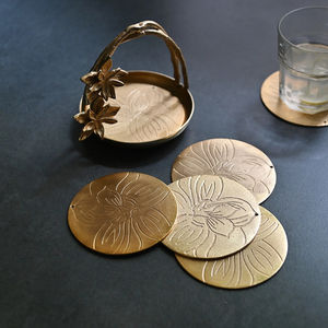 Luxury Gold Metal Flower <b>Coaster</b> <b>Set</b> <b>with</b> Decorative <b>Holder</b> Modern Drink Mats Home Table Bar Decor Gift - Product Image 2