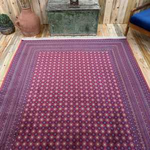Vintage Eco-Friendly <b>Wool</b> Turkish Rug 6.4x9.9 ft (195x303 Cm) <b>Red</b> Patchwork with Latex Backing - Product Image 4