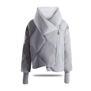 Women's Asymmetric <b>Quilted</b> <b>Jacket</b> With Scarf Collar Full Sleeve Winter Short Coat Polyester Wadding Zipper Closure Solid Color - Product Image 3