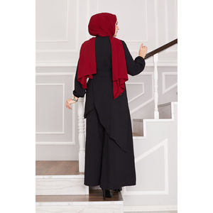 Two-Piece Black Aerobin <b>Knitted</b> Hijab <b>Set</b> with Sashes Loose Fit Plus Size Design - Product Image 5