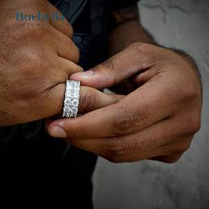 Gran oferta, anillo Original de Plata de Ley 925 de doble fila de corte brillante para hombres, joyería delicada para regalo de fiesta de boda - Product Image 1