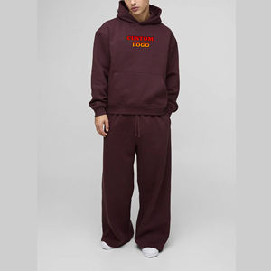 Vente en gros de haute qualité hiver hommes 100% coton solide 2 pièces Baggy sweat à capuche ensemble personnalisé imprimé Logo Streetwear - Product Image 4