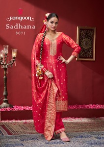 Designer lourd mijoter Jaquard Kurti et Dupatta avec pantalon en tissu viscose pour femmes vêtements de mariage et vêtements de fête par exportation - Product Image 2