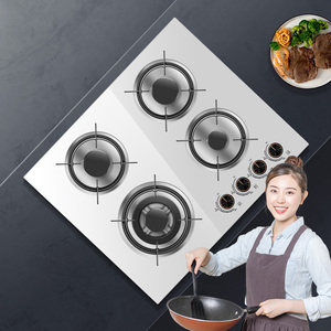 Factory-designed White Tempered Glass Panel <strong>4</strong>-<strong>Burner</strong> <strong>Gas</strong> Stove with Flameout Protection Portable Outdoor Use Battery-Powered - Product Image 1