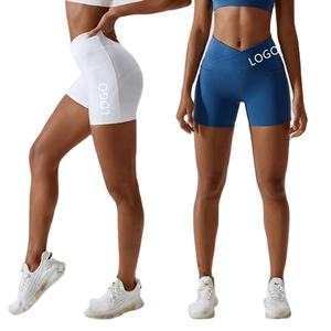 Nueva moda de alta calidad, venta al por mayor, pantalones cortos de Yoga elásticos, pantalones de cintura alta para levantar la cadera, pantalones cortos acanalados sin costuras, pantalones cortos de Fitness para mujer - Product Image 1