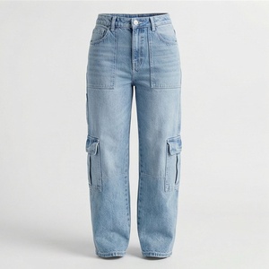 Custom Waist Ripped <b>Women</b> Cargo <b>Jeans</b> Pants New Fashion Customized Color Denim Streetwear Logo <b>Summer</b> Flat Leggings Washed Wear - Product Image 1