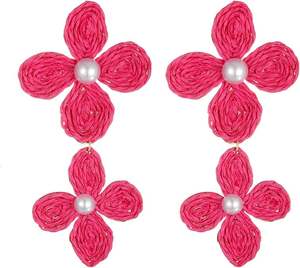 Déclaration Blanc Fleur Raphia Tissé Fleur Boucles D'oreilles Daisy Studs Bohème Fille Fleur Jolie Zircone Boucles D'oreilles pour les Femmes - Product Image 6