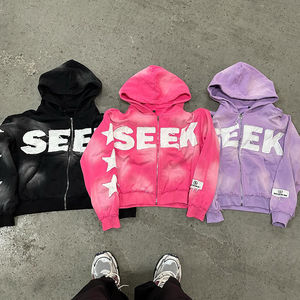 สเวตเตอร์สำหรับซักและซักแบบมีฮู้ดสำหรับสตรีทโอเวอร์ไซส์ผ้าคอตตอนปักลายปะติดเสื้อแบบสองชิ้นงานตามสั่ง - Product Image 4