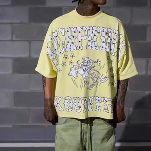 Vente en gros de t-shirts grande taille pour hommes 250GSM sérigraphie en coton épais Streetwear T-shirt court pour garçons - Product Image 3