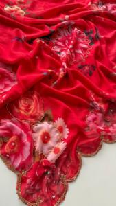 ผ้าซารีดีไซเนอร์เนื้อจอร์เจตต์ งานปักมือ น้ำหนักเบา สำหรับผู้หญิง มีสินค้าในสต็อก ผลิตในอินเดีย - Product Image 2