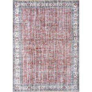 Alfombra de Lana Anudada a Mano de Gran Tamaño, Estilo Vintage, Pae-2634, con Patrón Floral Rojo Naranja, para Sala de Estar, Pasillo, Habitación Juvenil - Product Image 1