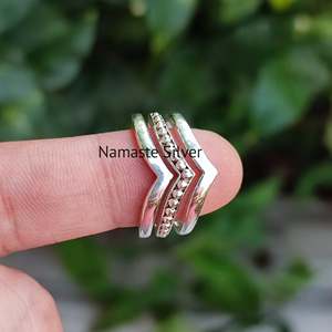 925 Sterling Silver Handmade Triple Layer Stacking <b>Ring</b> Unique Design for Trinity Plain Silver <b>Ring</b> Band <b>Statement</b> Promise Gift - Product Image 5