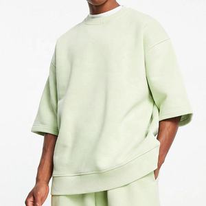 Alta calidad 100% algodón hombres francés Terry camiseta venta al por mayor personalizable acanalado cuello redondo manga corta 260 gramos sudadera - Product Image 3