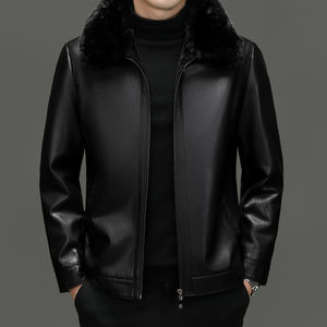 Chaqueta de cuero informal de negocios con Cuello de piel desmontable y cálido grueso para Otoño e Invierno para hombre, precio al por mayor, precio barato - Product Image 2