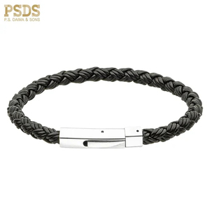 Pulsera de cuero para hombre, brazaletes de acero inoxidable, pulseras de cuero de acero inoxidable a la moda para hombre - Product Image 2