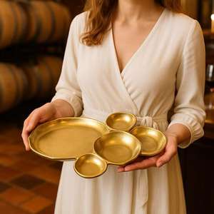 Service de table en laiton Kansa avec plateau, écologique, style classique doré, pour la maison et l'hôtellerie, bol et cuillère réutilisables, taille personnalisée - Product Image 3