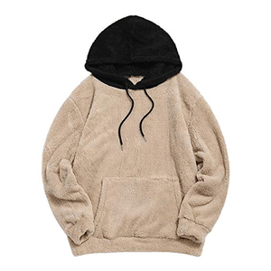 เสื้อฮู้ดขนเฟอร์เชอร์ปาแฟชั่นผู้ชายราคาส่ง แบบยูนิเซ็กส์ สีบล็อก ทรงหลวม มีเชือกผูก ปิดด้วยฮู้ด - Product Image 3