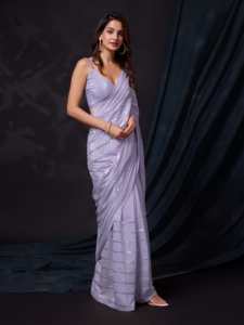 Trendmalls Women's Chocolate Silk <strong>Saree</strong> <strong>Mirror</strong> Work <strong>Embroidery</strong> Unstitched Blouse Piece (K972-Purple) Wholesale Price Indian - Product Image 3