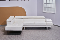 Canapé d'angle sectionnel en cuir synthétique avec appui-tête et rangement réglables
