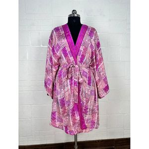 Vintage Silk Riya Short Kimono Lightweight Boho <b>Robe</b> Perfect <b>Beach</b> Coverup Recyclable Gift for Her 1 Piece - Product Image 1