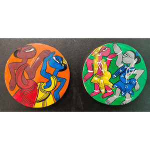 Patachitra ชุดที่รองแก้วทำจากไม้ทาสีด้วยมือ2ชิ้นโดย Mukherjee งานหัตถกรรม8ซม. x 8ซม. ของตกแต่ง - Product Image 2