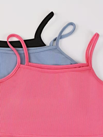 Ensemble de vêtements pour filles en deux pièces, 6 pièces, couleur unie, bretelles spaghetti, style européen, toutes saisons, respectueux de l'environnement, fabriqué au Bangladesh