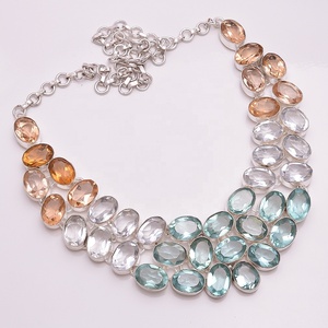 925 <b>Silver</b> <b>Necklace</b>, Natural Multi Color Stone Quartz Gemstone Jewelry, Stock Jewelry - Product Image 3