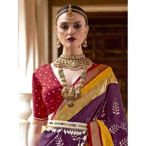 Pretty <b>Purple</b> Patola Silk <b>Saree</b> Digital Printed for Wedding Wear - Product Image 3