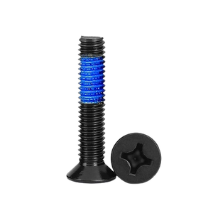 Tornillo de máquina métrico de cabeza plana Phillips de acero al carbono negro con parche de nailon azul y tornillo avellanado de rosca gruesa - Product Image 1