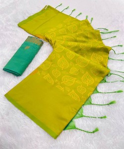 À LA MODE BANARASI SOIE CUIVRE ZARI TRAVAIL SAREE AVEC BLOUSE INCOSSÉE VÊTEMENT DE MARIAGE PRIX DE GROS VÊTEMENT ETHNIQUE SAREE ENSEMBLE - Product Image 1