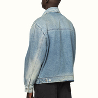 Vente en gros de vêtements de rue en coton avec logo personnalisé veste manteaux vintage en jean à col rabattu et fermeture éclair effet délavé