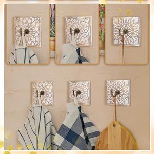 Vintage White Distressed Square Wood Coat <b>Hooks</b> Farmhouse Style Wall <b>Hooks</b> for Clothing Flower Decorative Key <b>Towel</b> Bag Rack - Product Image 4