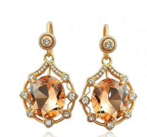 Boucles d'oreilles en argent sterling 925 plaqué or 18 carats avec pierre ovale champagne, bijoux de déclaration, cadeau pour elle - Product Image 2