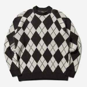 2025 Sudadera de punto Argyle de estilo Retro para hombre 100% algodón suave cálido Casual Streetwear con logotipo personalizable - Product Image 1