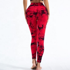 กางเกงโยคะเอวสูงสำหรับผู้หญิงกางเกงรัดรูปเอวสูงเลกกิ้งเล่นกีฬาโยคะไร้ตะเข็บเอวยางยืดลายมัดย้อม - Product Image 3