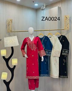 SSumaira Collection Brodé Khaddar 3 Pièces Plazo Salwar Kameez Costume Collection Hiver, Disponible en 4 Couleurs - Product Image 4
