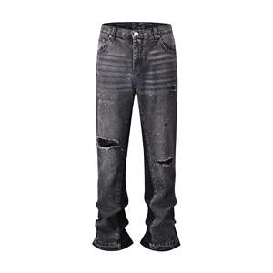 Custom High Waist Washed Solid Hip Hop Streetwear Flare Denim <b>Jeans</b> for <b>Men</b> Casual Fashion <b>Drawstring</b> Pants - Product Image 3