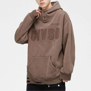 Haute qualité 100% coton hiver pull détresse broderie sweats à capuche sur taille sur mesure - Product Image 3
