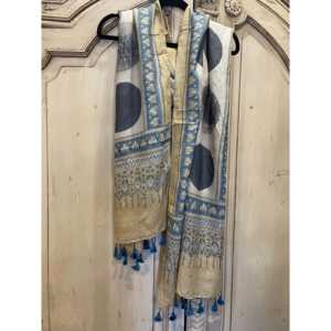 Écharpe en soie Tussar Ajrakh, motif imprimé à la main, design ethnique, couleur moutarde, longue, en satin sergé, pour l'été et l'hiver - Product Image 3