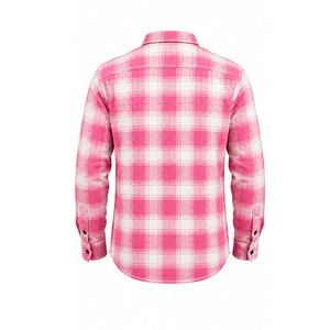 เสื้อเชิ้ตทำงานแขนยาวลายสก็อตสีชมพูสำหรับผู้ชาย ผ้าฝ้าย สวมใส่สบาย พิมพ์ลายโลโก้ด้านหน้า - Product Image 3