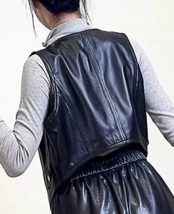 Chaleco de Cuero Vacuno de Moda Urbana para Mujer, Chaleco Corto de Cuero Auténtico Personalizado al por Mayor, Chalecos de Estilo Hip Hop para Mujer - Product Image 5