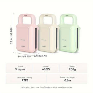 Simplus - Plancha Eléctrica Antiadherente de Doble Cara de 3 Minutos y 650W, Compacta, para Sándwiches y Waffles, Fácil de Limpiar - Product Image 4