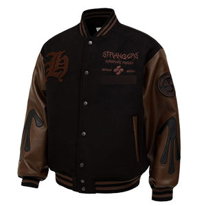 Vente en gros OEM Veste Letterman personnalisée pour hommes avec patchs brodés Veste polaire noire Alien Varsity Manches en cuir Hiver - Product Image 1