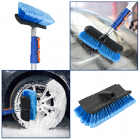 Poteau télescopique multifonction de vente d'usine avec raclette de fenêtre à récurer douce et brosse de lavage de voiture en microfibre